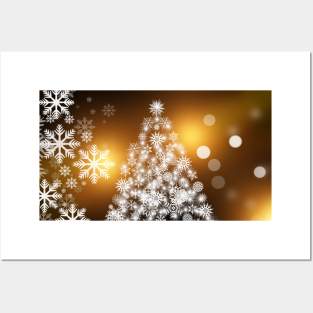 Christmas & winter background with white stars and snowflakes Posters and Art